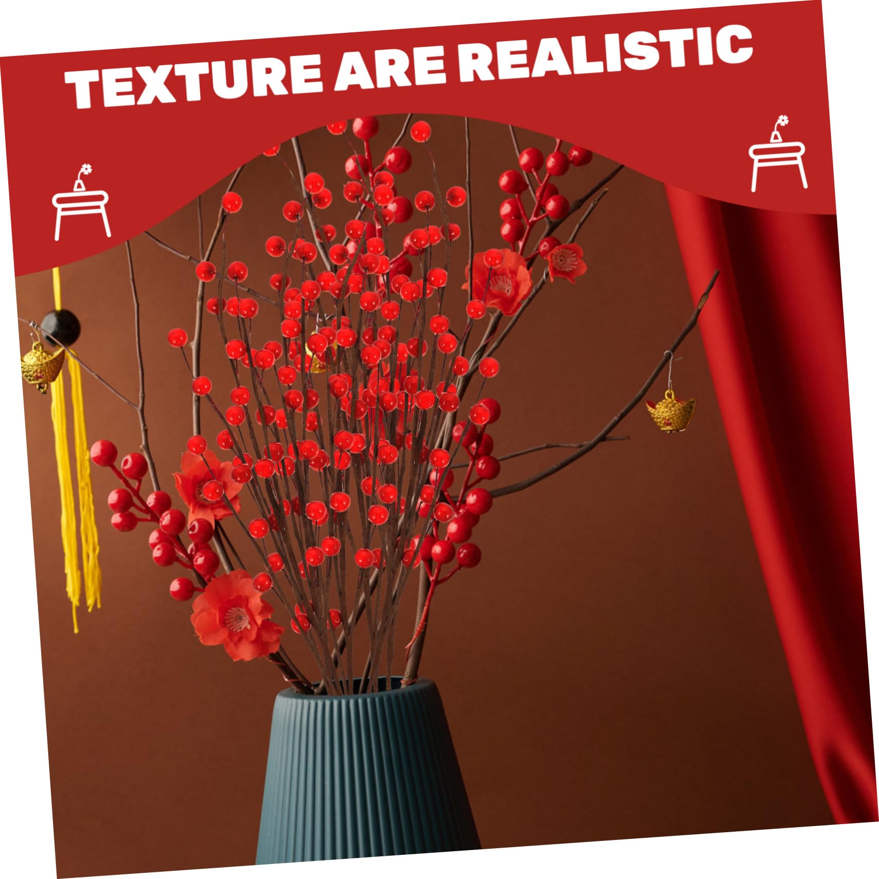 MAGICLULU 2 Set Ramo Di Bacche Rosse Decorazioni Invernali Bacche Natalizie Di Bacche Di Natale Imitazione Pianta Artificiale Rami Degli Alberi Per La Decorazione Schiuma 10 Pezzi*2