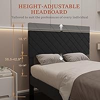 Vista 6 de Base de cama de tamaño individual con cabecera ajustable, plataforma tapizada de terciopelo, marcos de cama individual con fuerte soporte