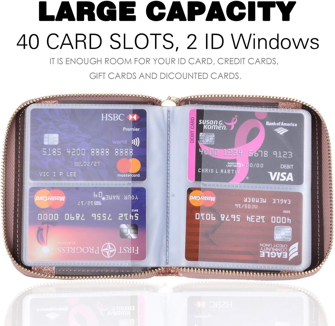 Easyoulife Womens Credit Card Holder Wallet Zip Leather Card Case RFID Blocking (Glitter Gold) - Image 3