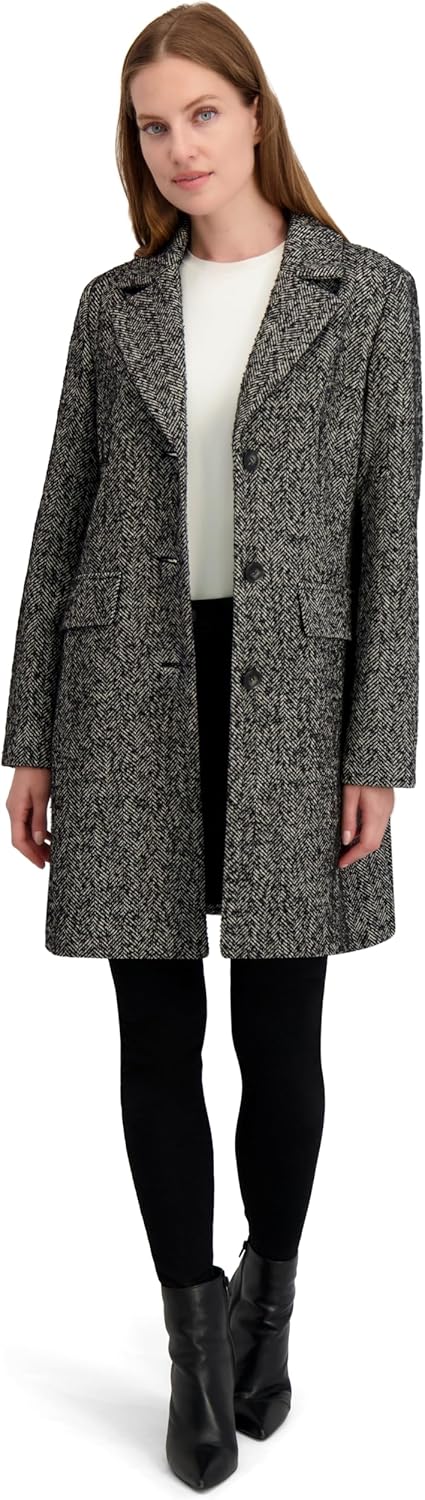 Laundry by Shelli Segal Women's Faux Wool Winter Coat– Single-breasted Dress Coat With Notch Collar