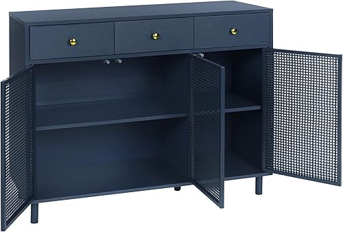Miniatura 7 de LEVNARY Aparador de bufé armario de almacenamiento con 3 cajones y 3 puertas mesa consola decorativa con estantes ajustables centro de