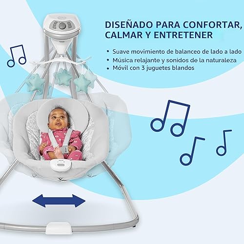 Miniatura 8 de Graco Simple Sway - Columpio para bebé, balanceo de lado a lado, columpio infantil con 6 velocidades, vibración, Abbington