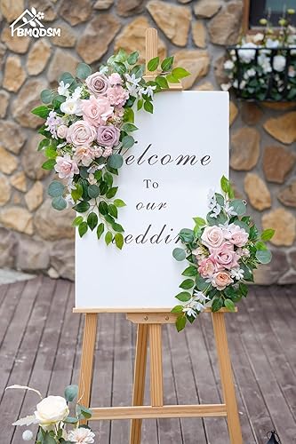 Miniatura 2 de Letreros de bienvenida de boda de flores sintéticas (paquete de 2), flores de arco de boda para decoraciones y decoración de fondo de recepción
