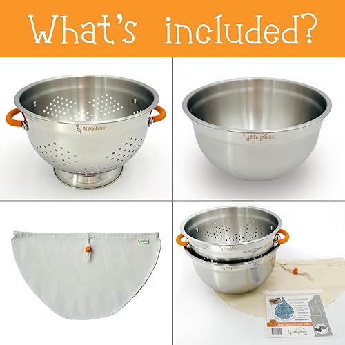 Miniatura 2 de Juego de colador de yogur griego: colador de acero inoxidable con bolsa de colador de algodón orgánico | Fabricante de yogur griego premium, tamaño