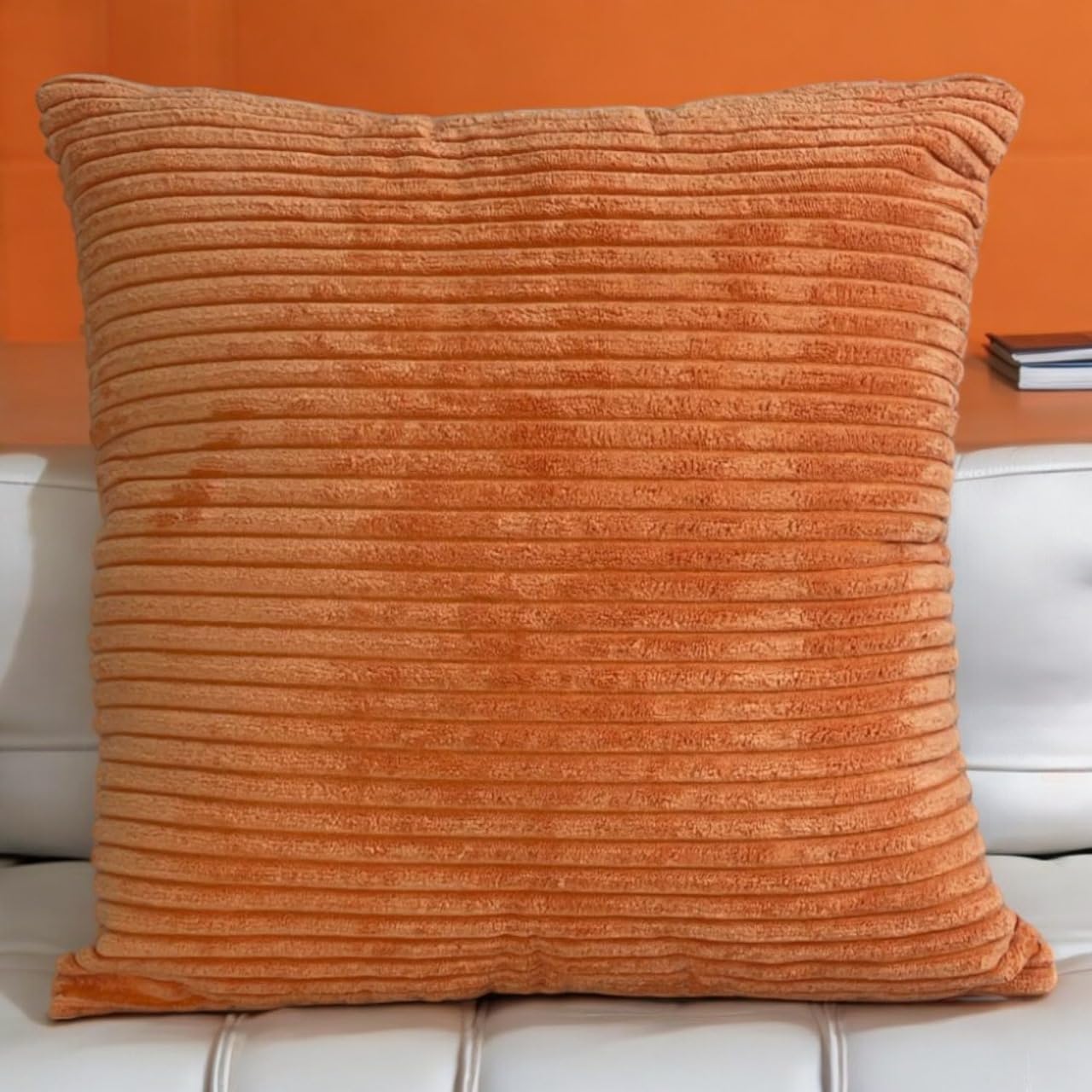 Seechoo Set of 4 - Corduroy Orange Sofa Cushion Covers 45 x 45 cm Decorative Pillows, 45 x 45 cm (Pack of 4) - Image 4