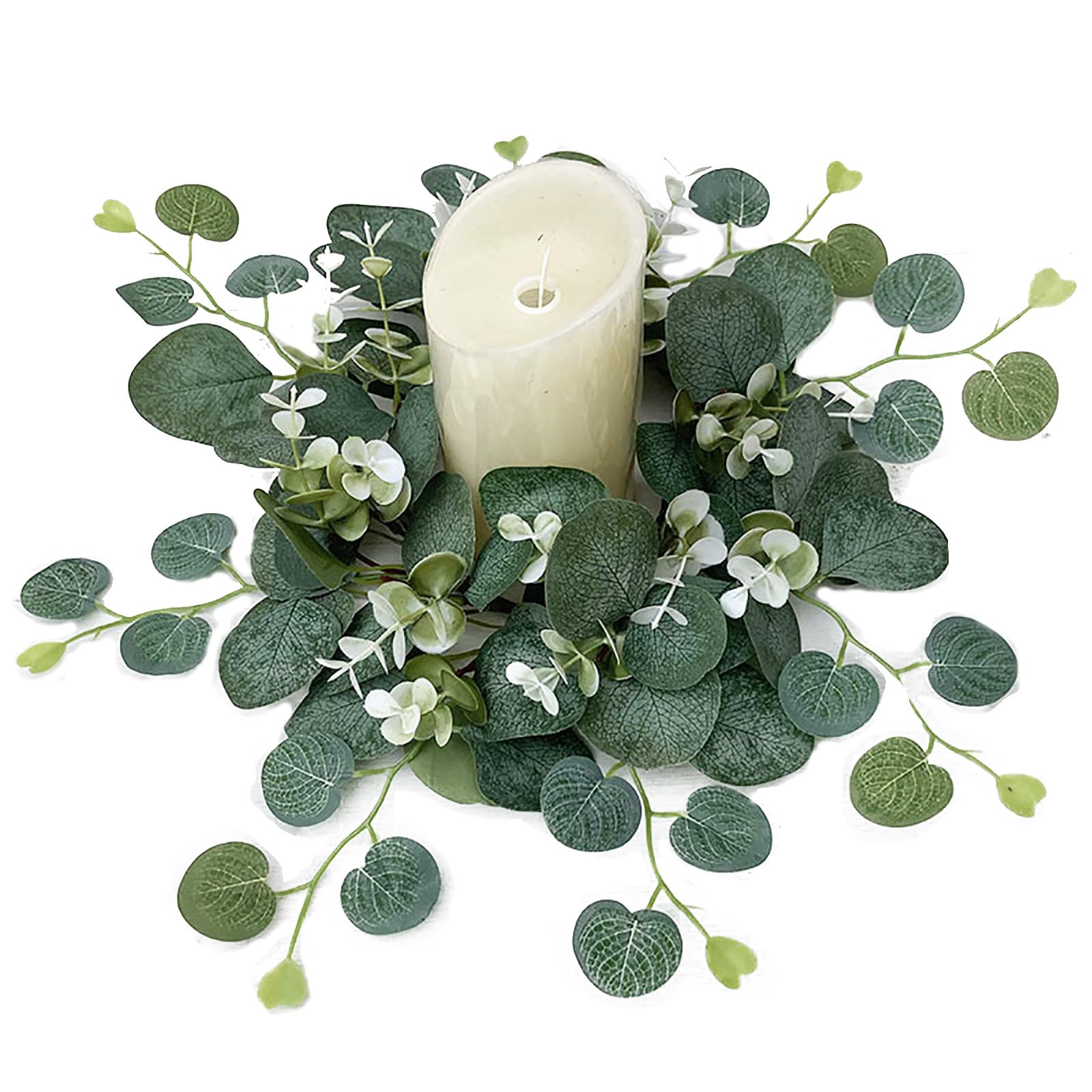 Jazuaiao 25cm Artificial Greenery Wreath for Candlestick Garlands Wreath Rings Wedding Party Christmas Centerpiece Decor Artificial Wreaths for Home Decor Indoor