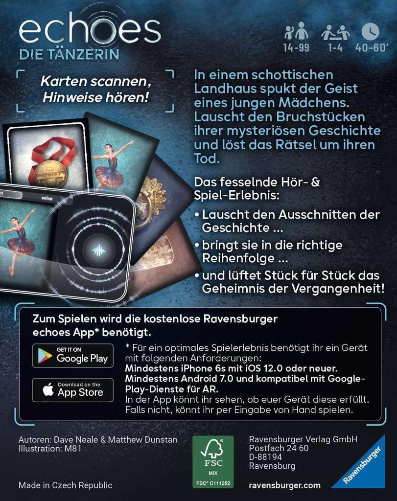 Ravensburger 20812 Echoes The Dancer - Audio Mystery Game from 14 Years, Experience Game **Recommendation List 2022 Game of The Year**, White