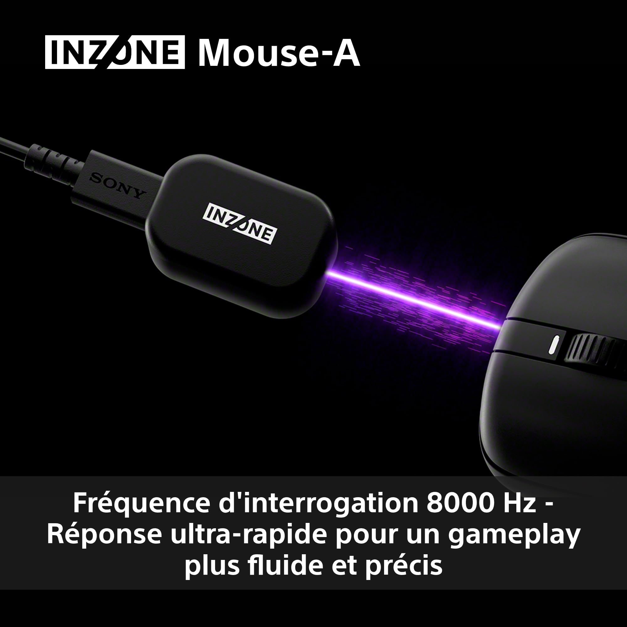 Sony INZONE Mouse-A Souris Gaming sans-Fil - Ultra-Légère 48.4g, 8000Hz taux d'interrogation, 30K DPI PixArt Sensor, 90h Autonomie, USB-C, Développé avec Fnatic - PC FPS Esports - Noir