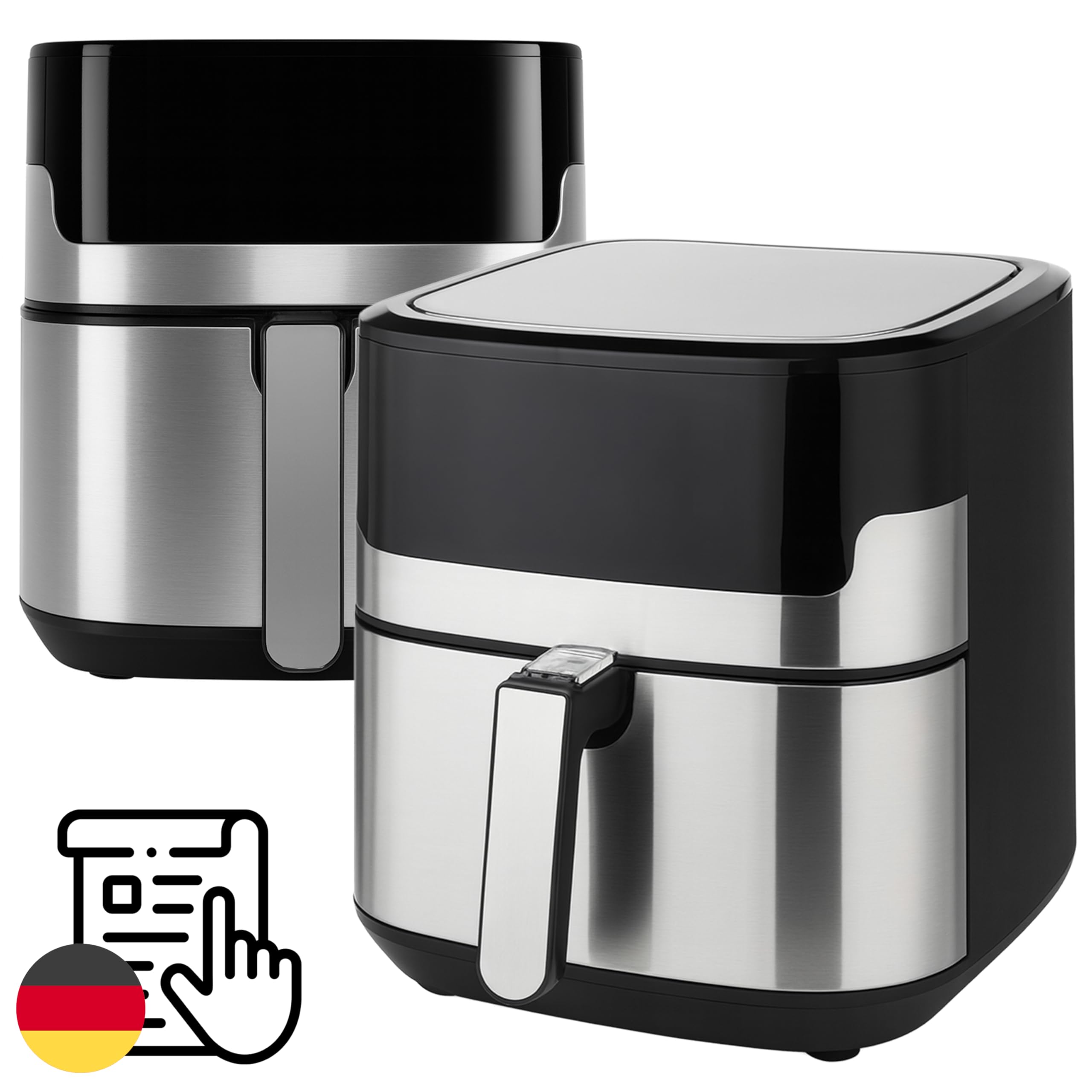 Retoo Frytkownica na gorące powietrze 6,5 l – Airfryer z powłoką zapobiegającą przywieraniu, funkcje 10 w 1, ekran dotykowy, regulacja temperatury od 60 do 200 °C, RapidAir, technologia Air