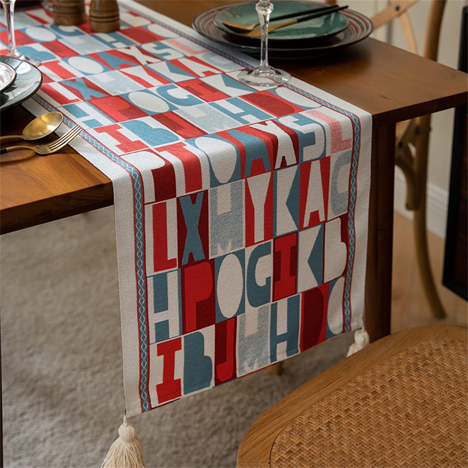 Dining table runners Table Runner Modern Luxury Table Runner Letter Tassel Tablecloths Soft Non-slip Dining Table Mat for Wedding Party Home Hotel Decoration,35x300cm Tablerunner ( Size : 35x240cm Tab