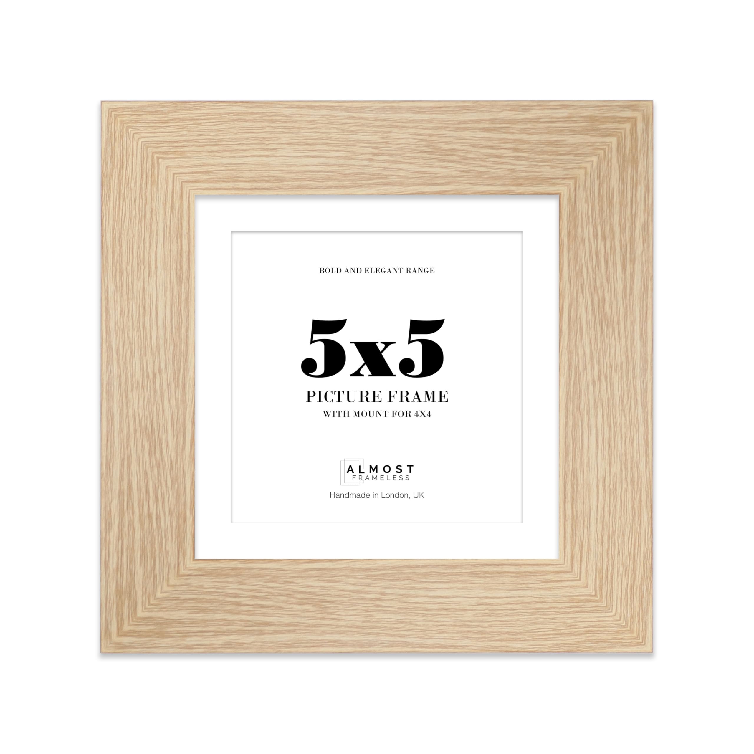 5x5 Oak Square Frame With Mount for 4x4 Pictures 28mm Edge Frame Display with Wall Hooks and Kickstand, 1 Pack