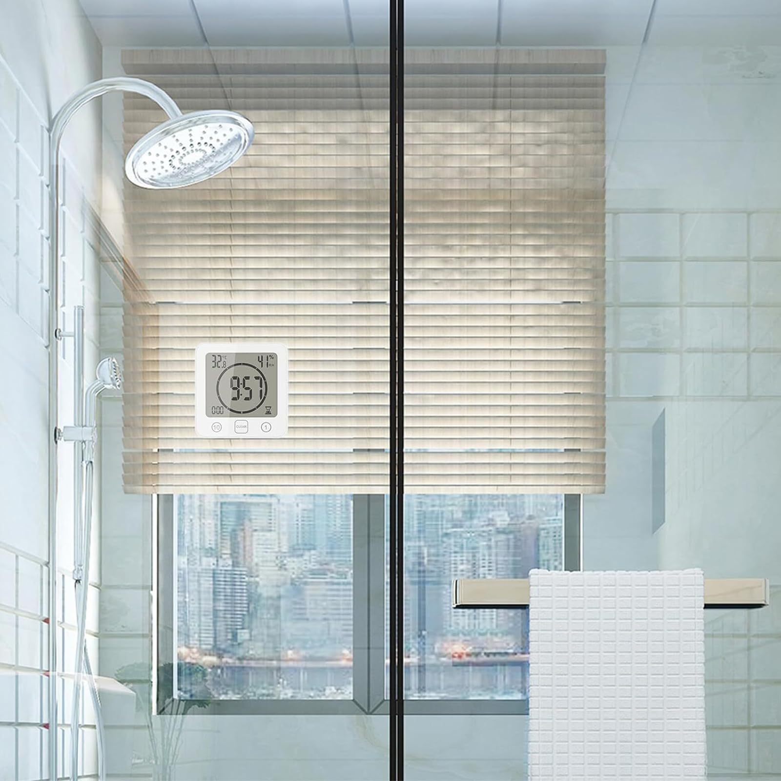 Reloj de Ducha Digital Con Termómetro, IP24 Resistente, Temporizador de Alarma Para Baño Con Higrómetro, Gran Pantalla LCD, Timer de Cocina