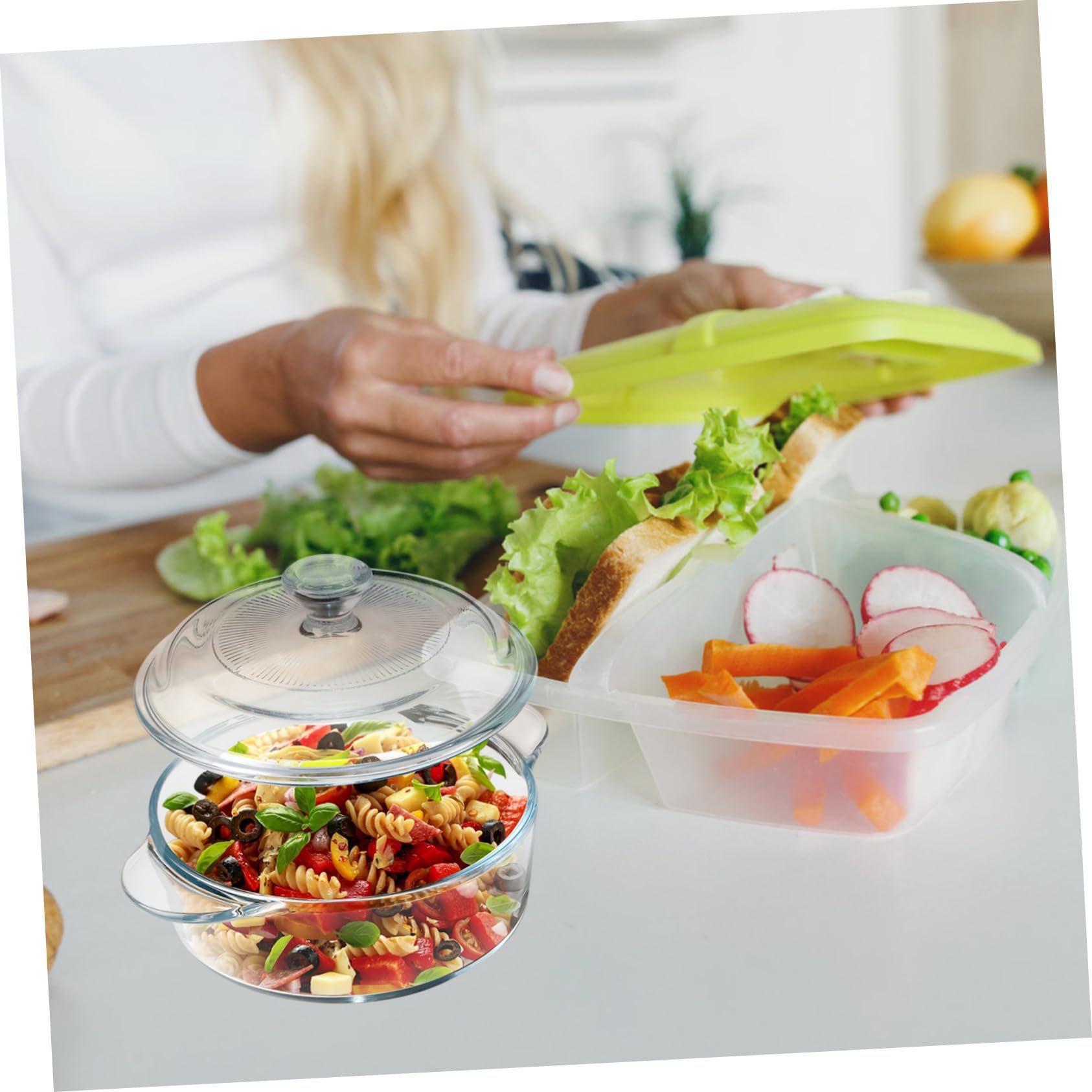 BESTYASH Glas-schüssel mit Deckel Runde Salatschüssel aus Glas Große Schüssel für Servieren und Aufbewahrung von Speisen und Snacks