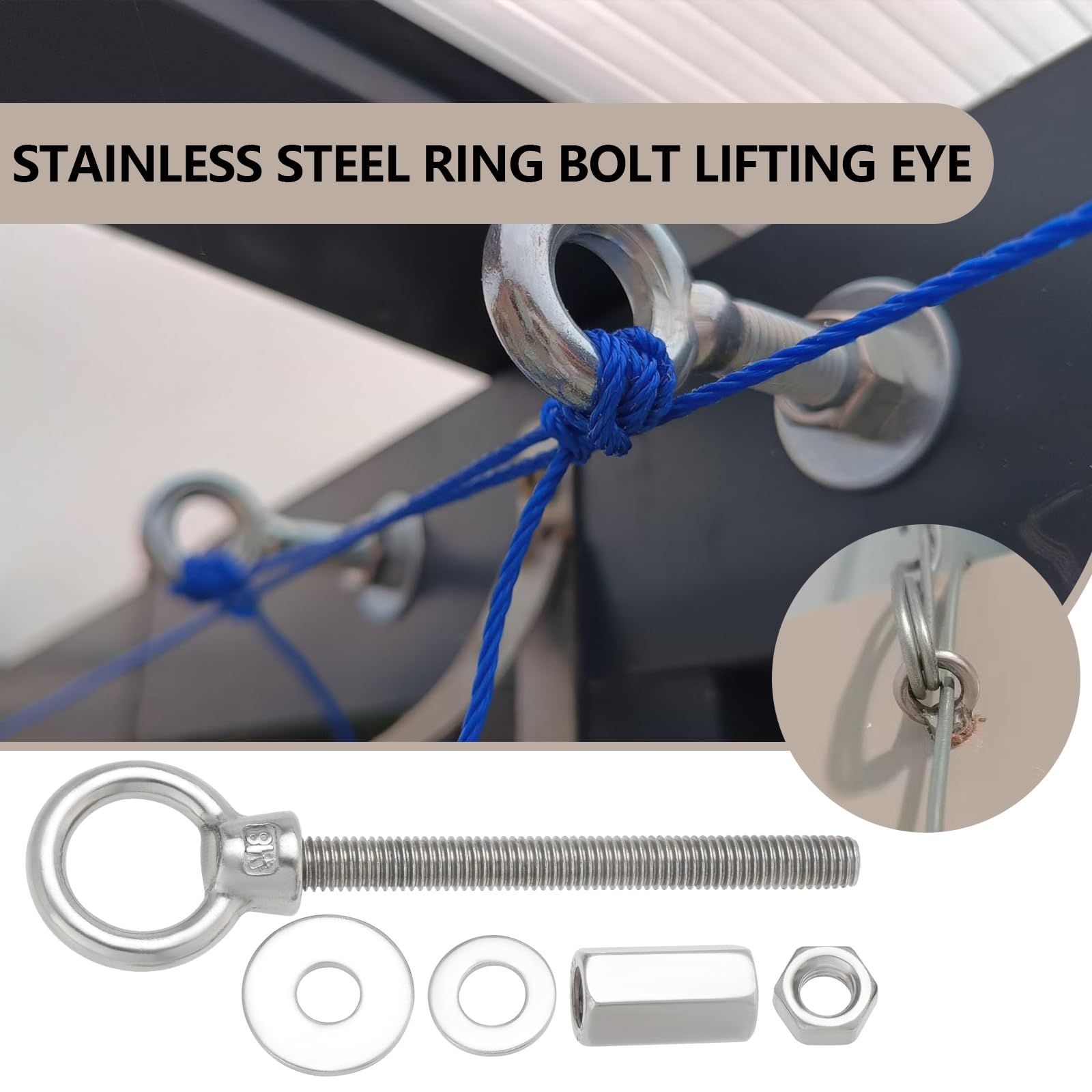 OTOTEC 2 Sets 316 Stainless Steel Ring Bolts M8x80mm Lifting Eye Bolt with Nuts Washers for Rear Door Hinges Compatible with Ducato Compatible with Jumper - Image 2