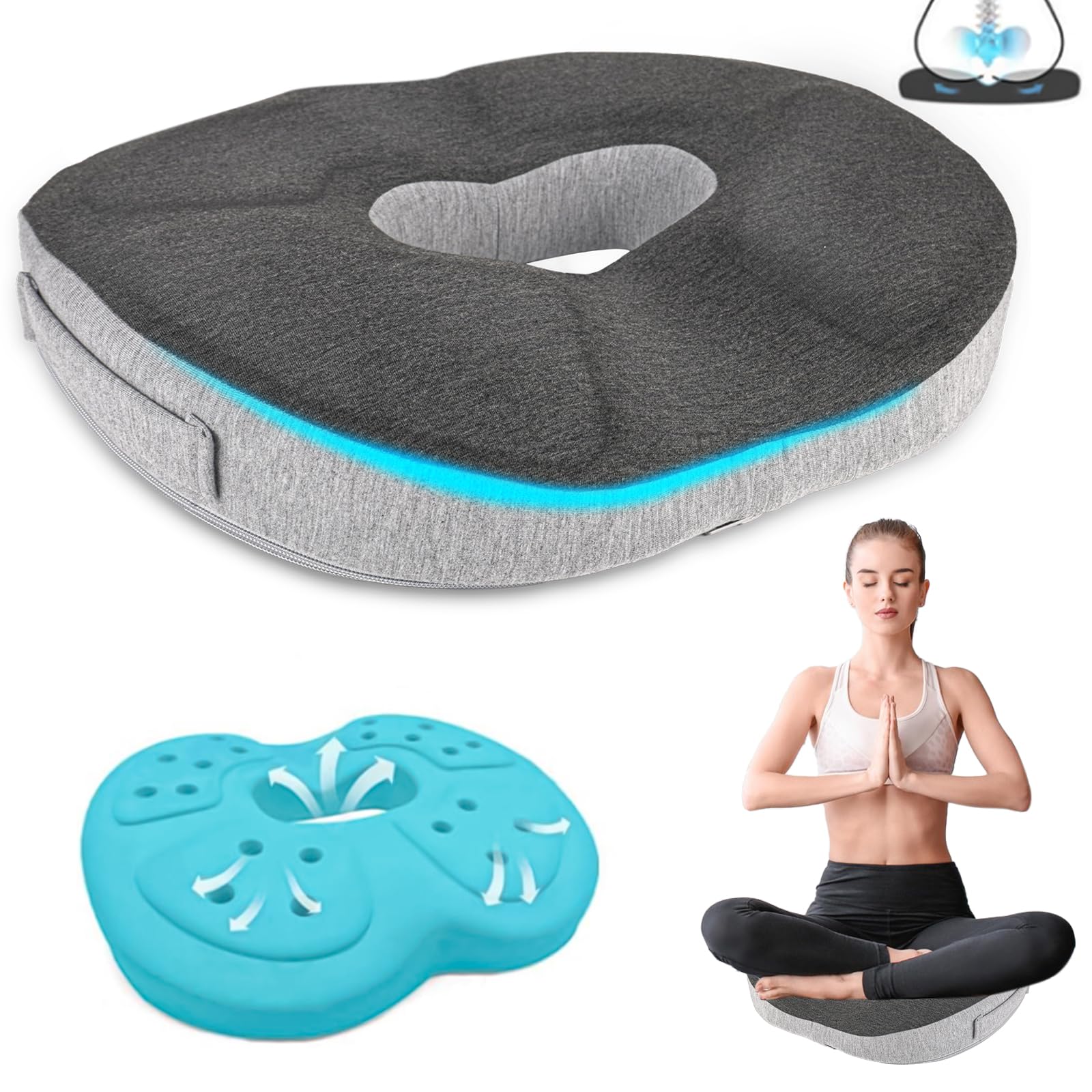 Cuscino da seduta per emorroidi, anello di seduta, cuscino per emorroidi, per alleviare efficacemente emorroidi, prostata, sciatica e mal di schiena, ideale per ufficio, auto e sedia a rotelle