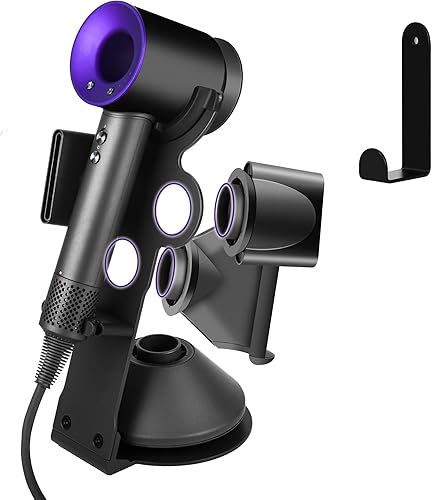 Miniatura 8 de I'SMARTMOON Soporte para secador de pelo Dyson Supersonic, soporte de aleación de aluminio, soporte de enchufe de alimentación, organizador de baño