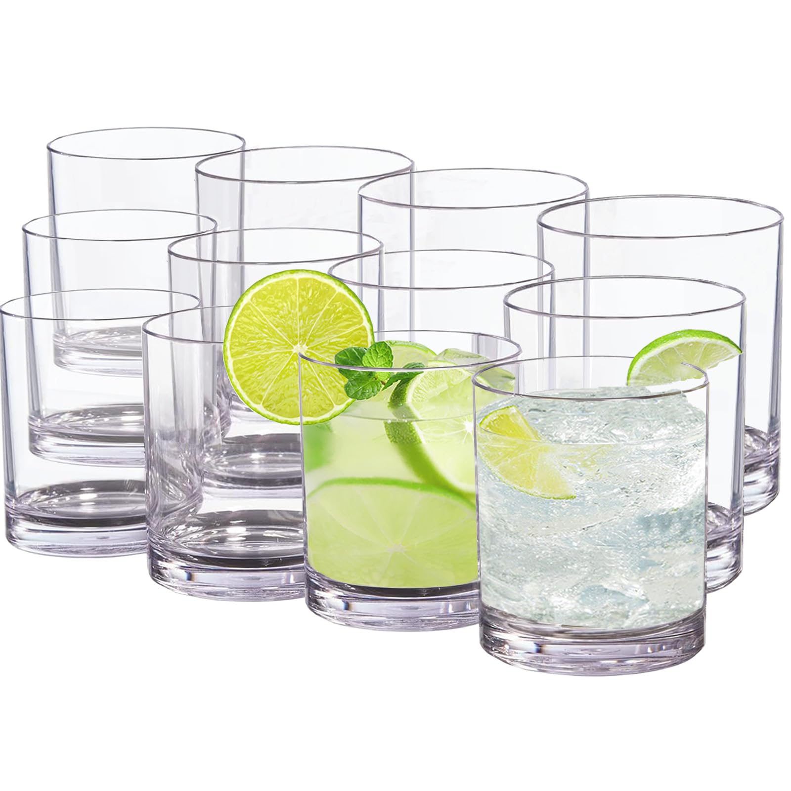 12 oz Drinking Glass Sets Set of 12 Plastic Cups Unbreakable Drinkware Glasses Set Tumblers Water Glasses Acrylic