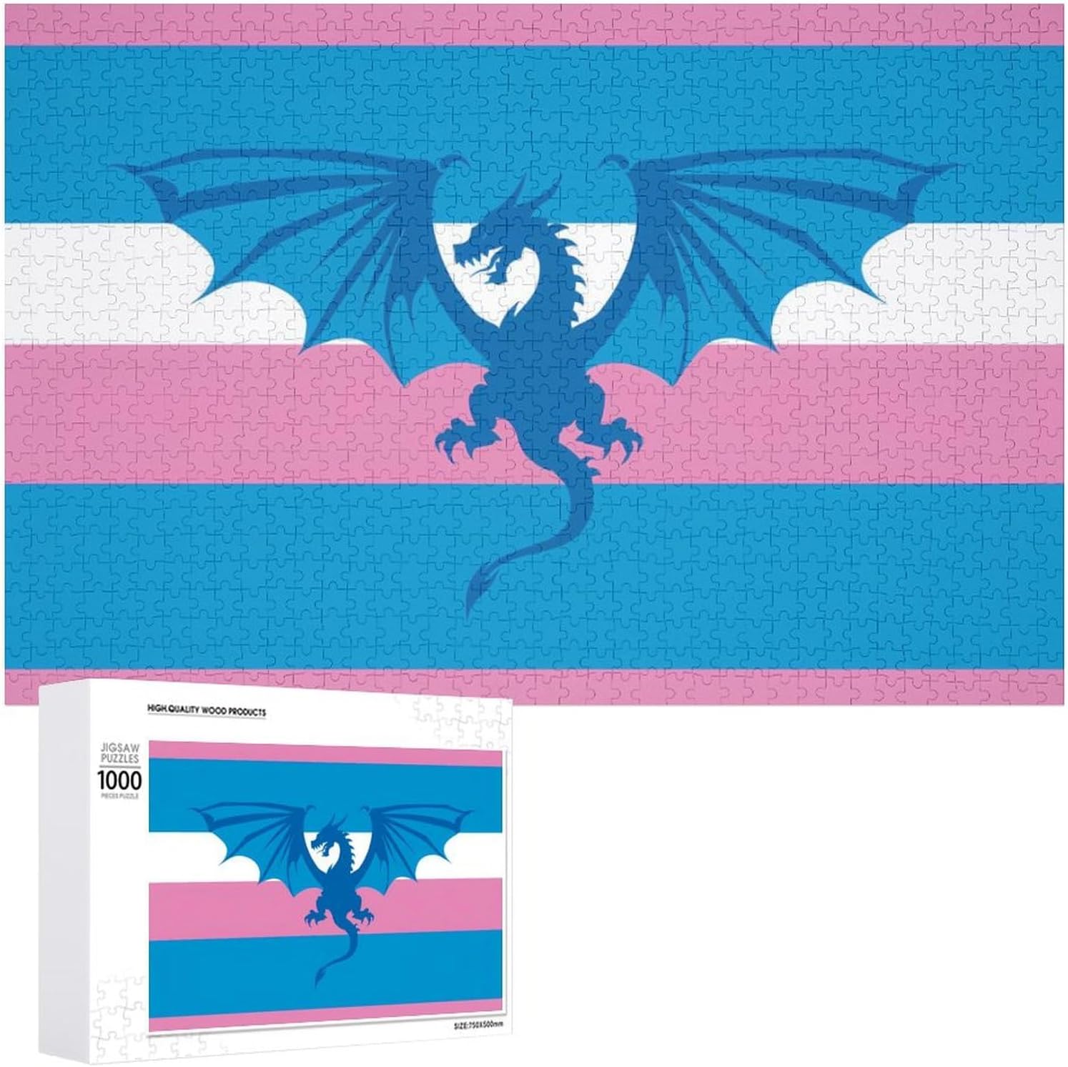Transgender Flag Dragon Silhouette Puzzles for Adults 1000 PCS Wooden Jigsaw Puzzle Wall Decor Christmas