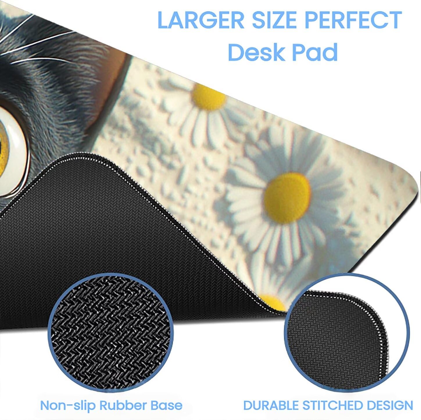 Lpfieonn Katze Großes Schreibtischunterlage, XXL Schreibtischunterlagen, Weiß XXL Wasserdicht Gaming Mousepad mit Vernähter Rand und Rutschfeste Gummibasis, für Laptop/Hause/Büro 120x60cm PF-3529