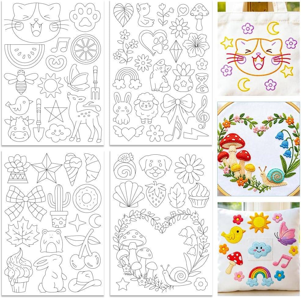 ORIGACH 4 Sheets Autumn Pumpkin Water Soluble Embroidery Pattern Stabilizer