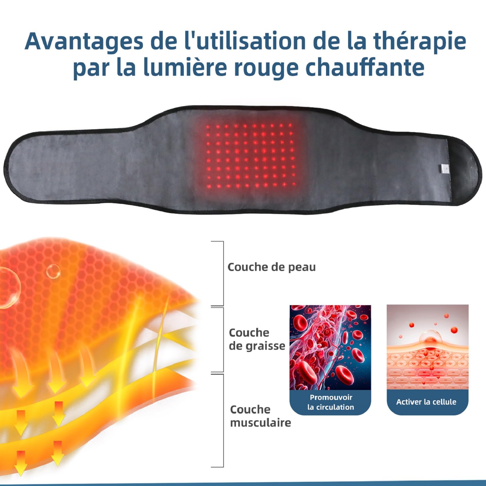 HONGJING Ceinture de Massage à Lumière Rouge pour Soulager les Douleurs Lombaires, Ceinture Lombaire Chauffante Rechargeable pour Hernie Discale, Sciatique, Scoliose (XL)
