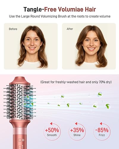 Miniatura 8 de Secador de pelo de aire caliente de 5 en 1 y cepillo alisador de pelo - Cepillo secador de pelo de alta velocidad, cepillo secador de pelo de secado