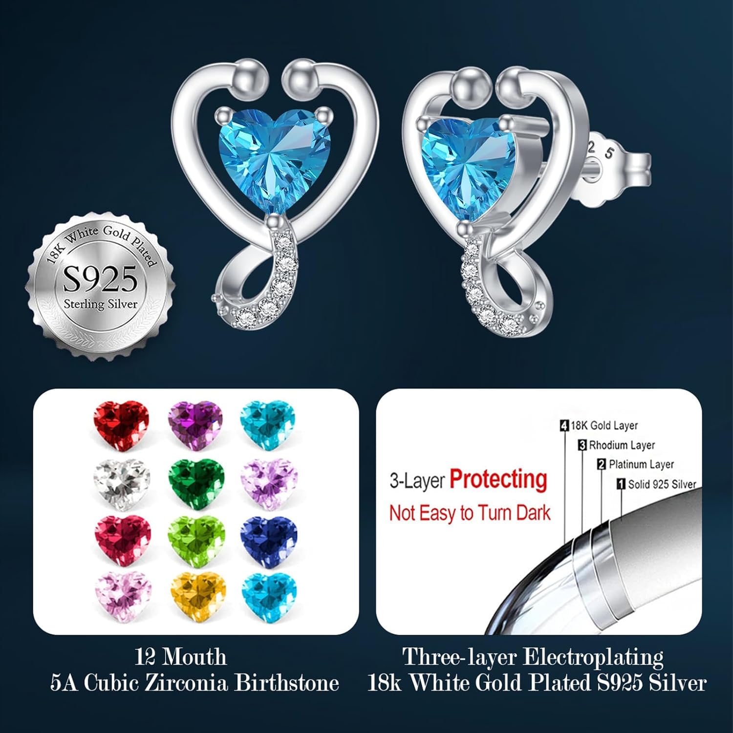 Stethoscope Heart Stud Earrings for Women 925 Sterling Silver 12 Months Birthstone Nurse Doctor Medical Earrings Jewelry RN Registered Student Graduation Retirement Christmas Nurse Week Gifts - Image 5