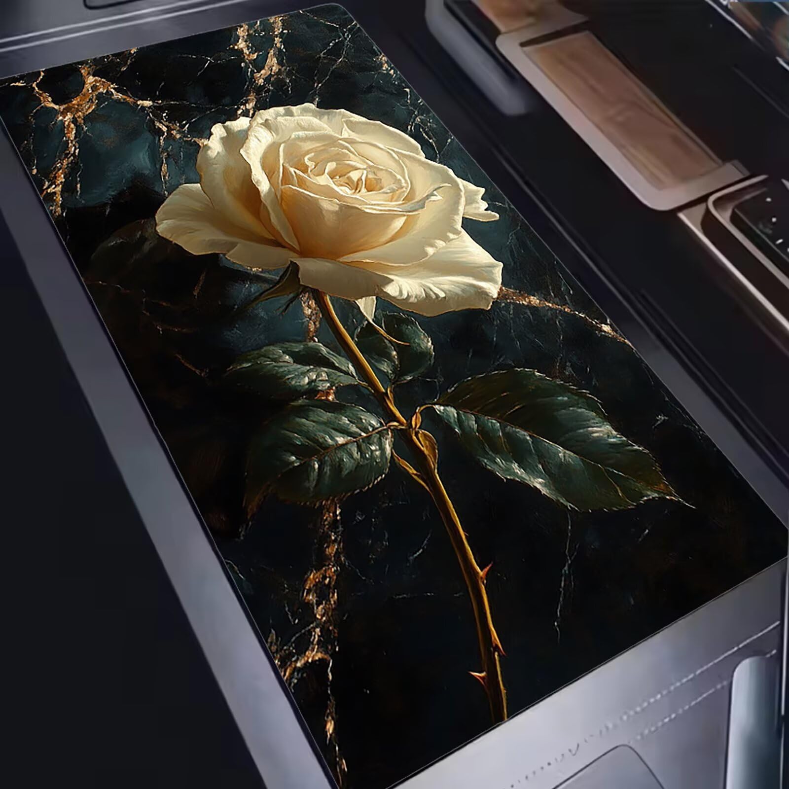 Podkładka pod mysz 1200x600mm Podkładka pod mysz dla graczy, biurkowa mysz ultra cienka antypoślizgowa gumowa podstawa zmywalna ulepszona prędkość dla PC, komputera, pracy - białe róże C0P-617