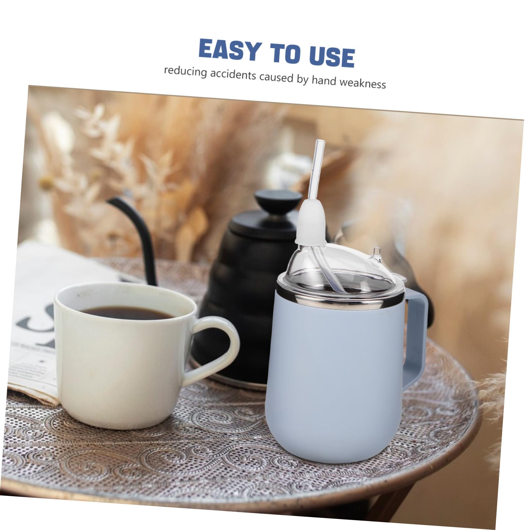 Auslaufsicherer Edelstahl Pflege-trinkbecher mit Stabilem Griff und Strohhalm Anti-verschlucken Sippy Cup für Senioren Betroffene und Pflegebedürftige für und Pflege Zuhause