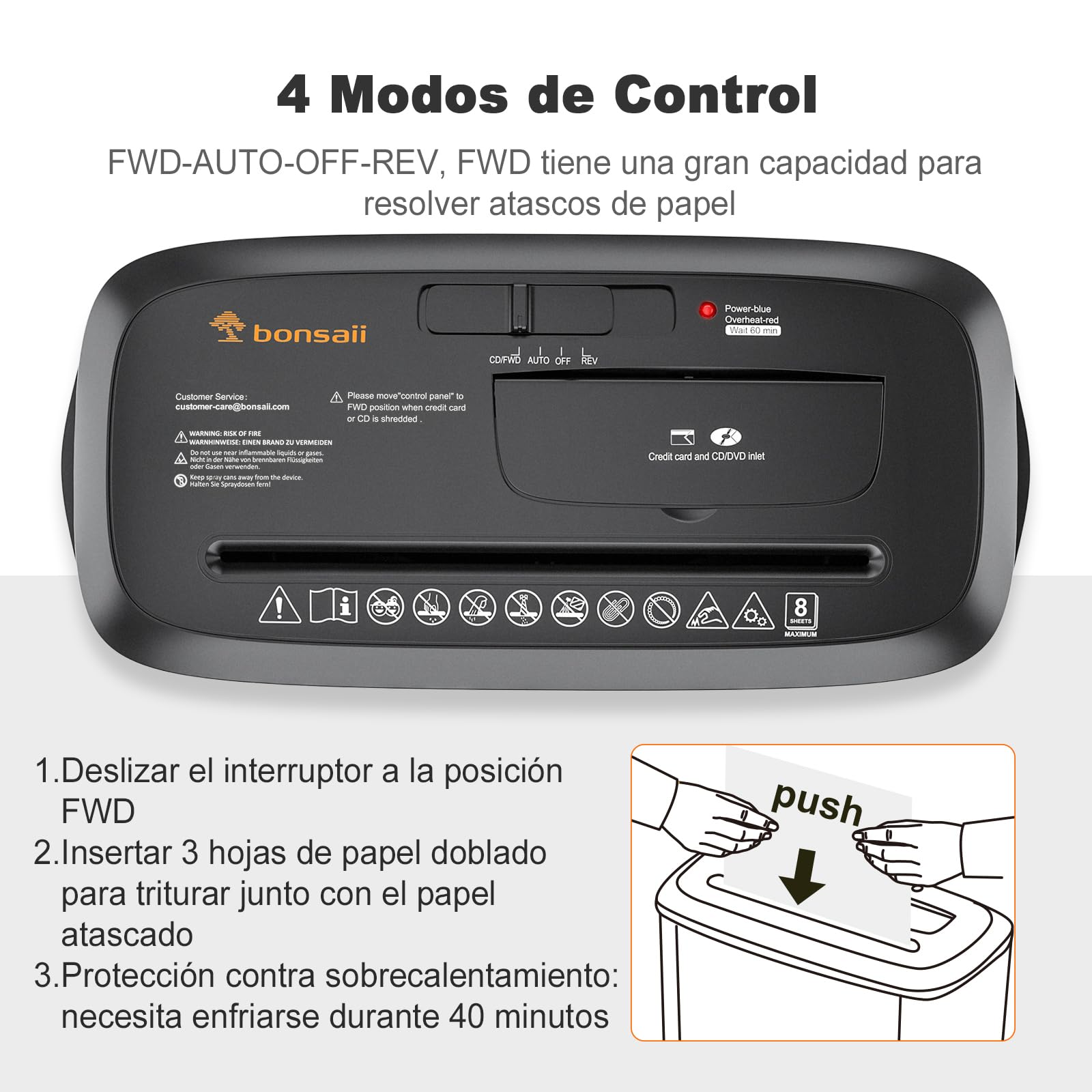 Bonsaii Trituradora de Papel Corte Recto, Destructora de 8 Hojas, S120-C | Para casa u oficina, destruye CD y tarjetas de crédito, protección térmica, papelera de 13L, fácil de vaciar