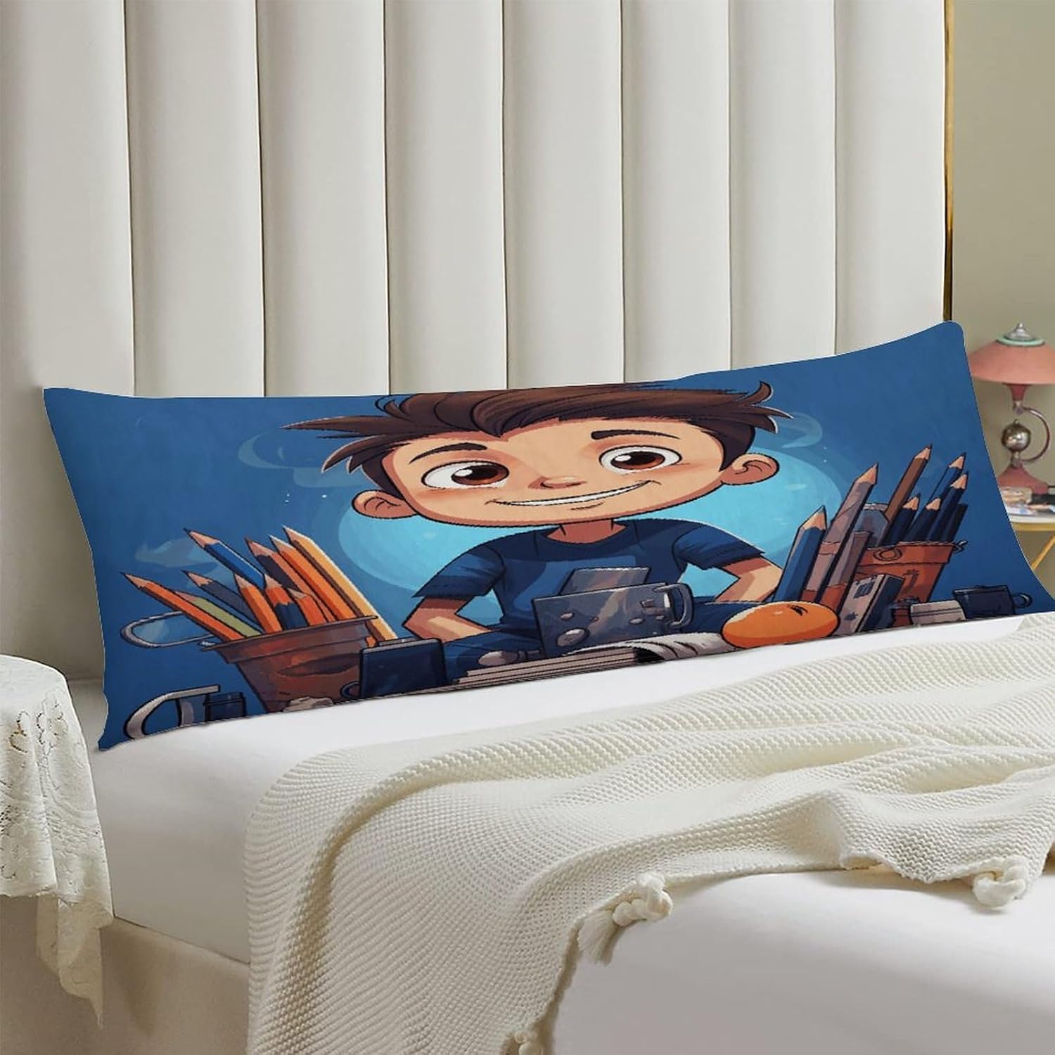 Boy and Pencil Long Throw Pillow Cushion Cover