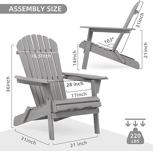 Miniatura 3 de Silla Adirondack plegable de madera para exteriores, medio montada, silla de descanso de madera de cedro, para jardín, patio, piscina, terraza y