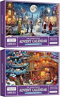 Christmas Advent Jigsaw Puzzles, Christmas Celebration By The Fireplace Holiday Puzzles, Santa Claus Prepares Gifts, 24 Boxes,1008 Pieces Puzzles, Christmas Puzzles Gift For Boys, Girls