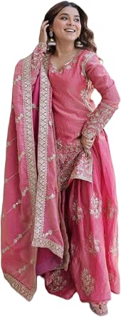 Party Wear Fancy Fabric Embroidery Work Sharara Suit 20223