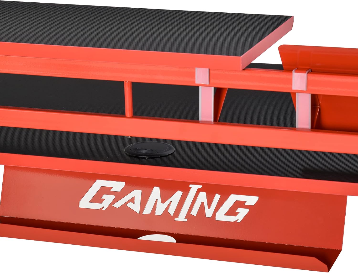 HOMCOM 53" Gaming Desk, Racing Computer Desk with Monitor Shelf, Gamepad Rack, Cup Holder, Headphone Hook, and Cable Basket, Red