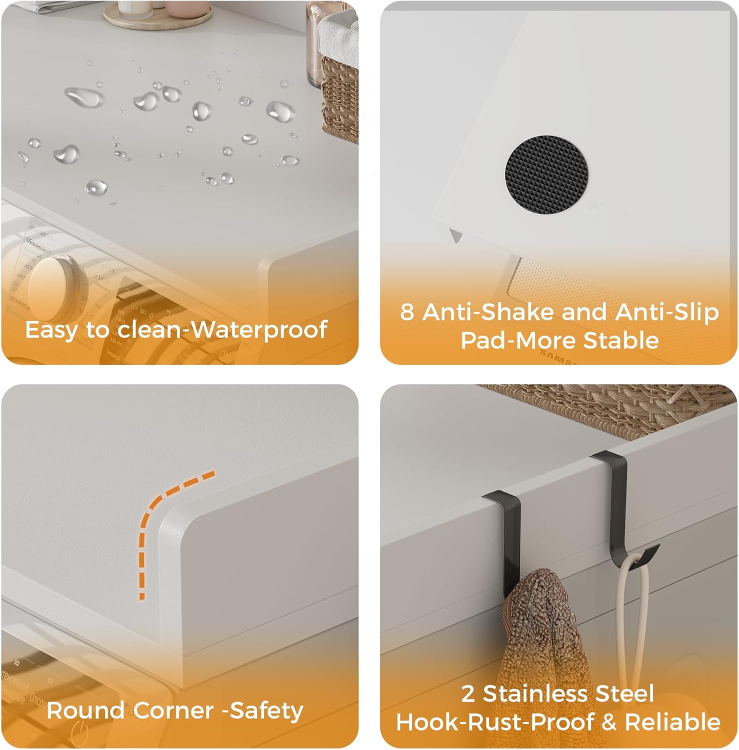 Washer Dryer Countertop, Wood Countertop with Edge Rails for Laundry Room Organization and Storage, Washer Dryer Topper for Laundry Room, 27.5" x 54" (White)