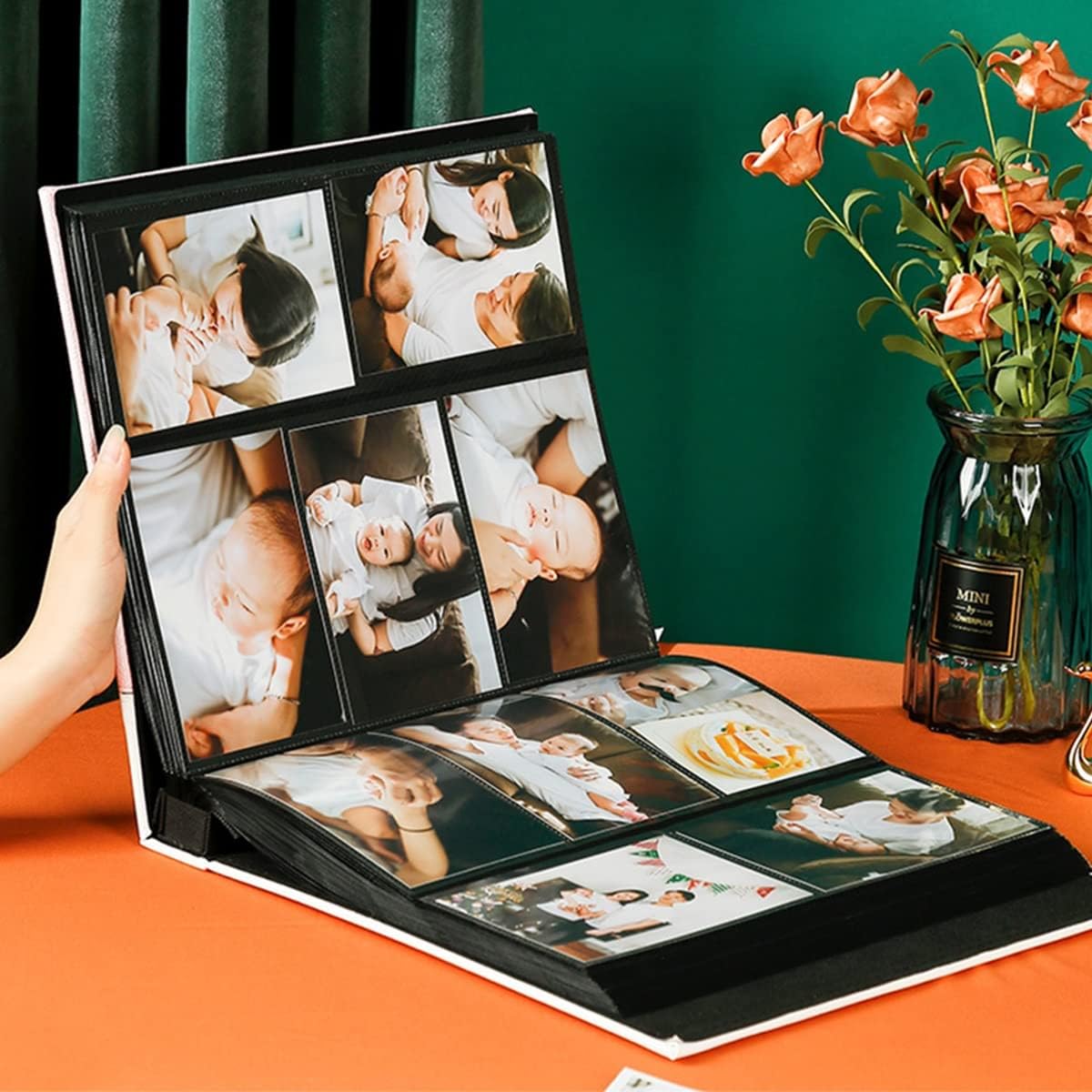 Self-Adhesive Photo Album 6-inch 800-piece Leather Photo Album Commemorative Album Interstitial Large-Capacity Family Photo Album Record Book Used for Wedding Guest Anniversary (White 33x33.5cm)