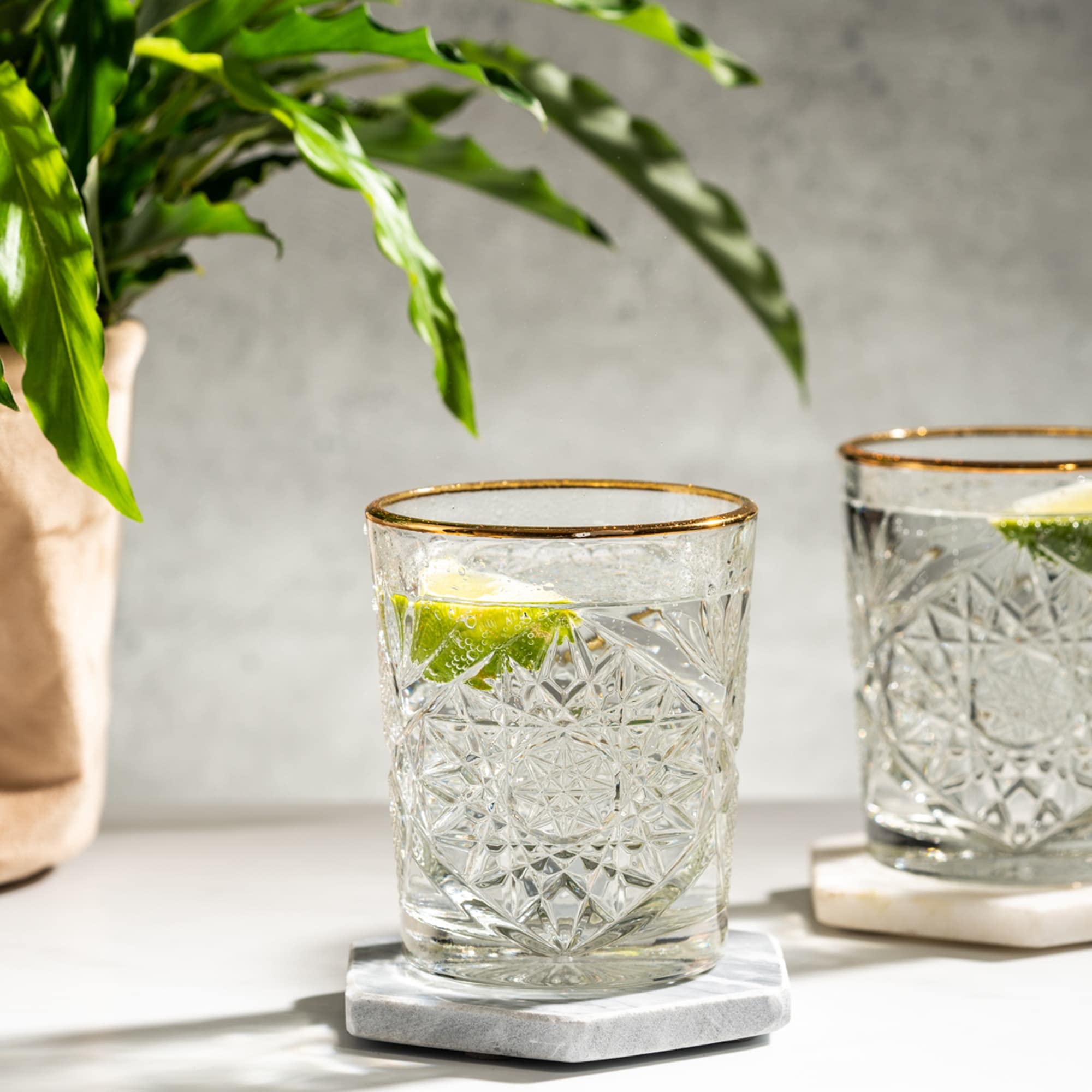Libbey Hobstar Glas Gold Rim 355 ml / 35,5 cl 6-teilig Vintage Design Goldrand hochwertig