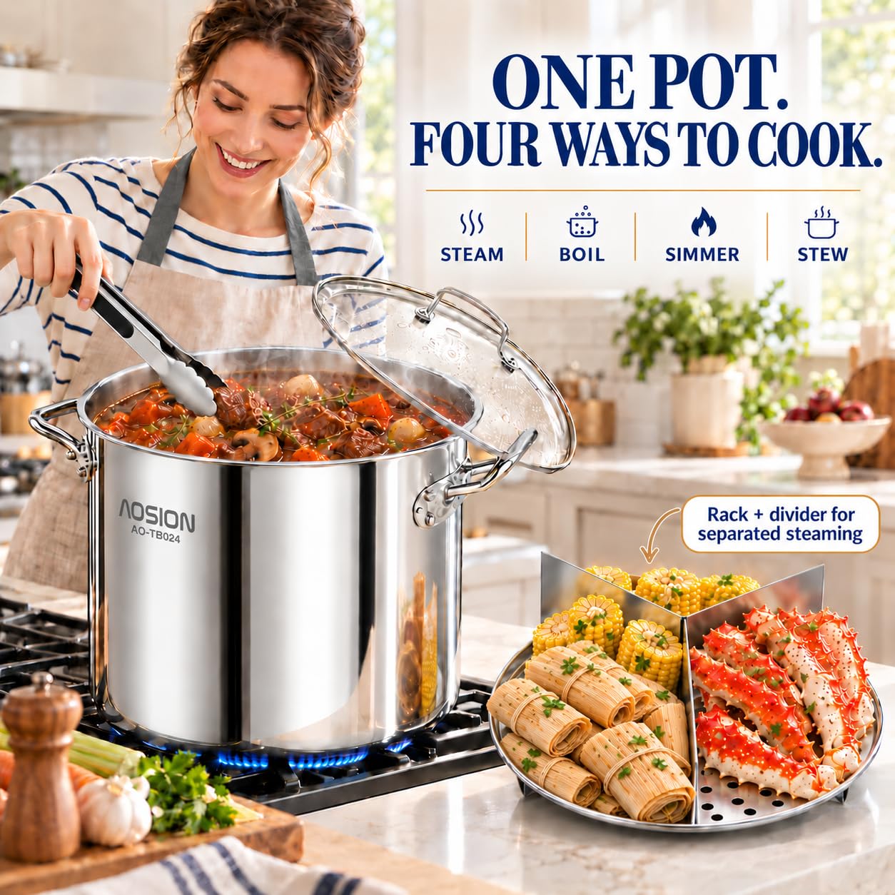 AOSION 24QT Stainless Steel Stock Pot - 6 Gallon -4