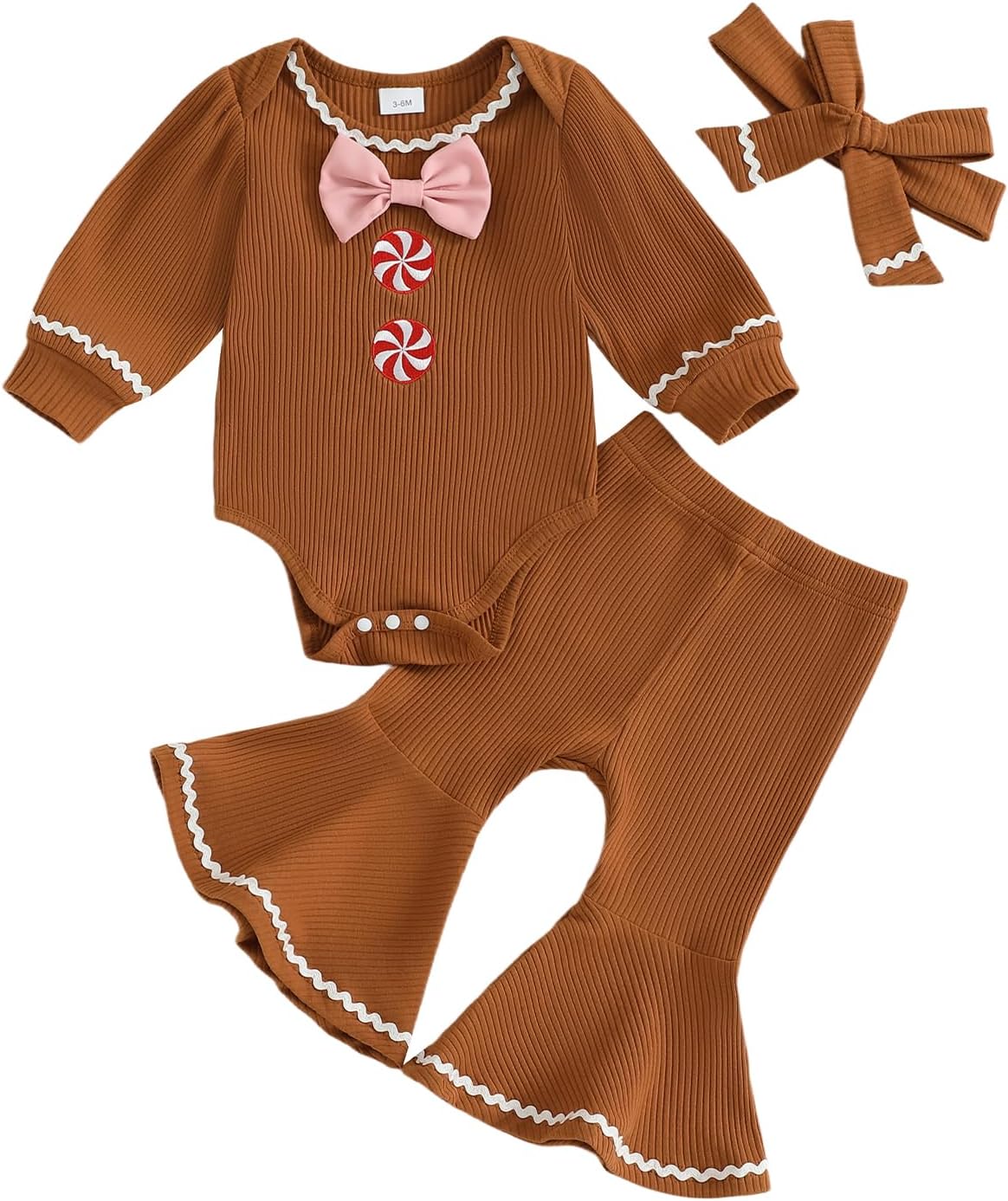 Hnyenmcko Newborn Baby Girl Clothes Ribbed Long Sleeve Ruffle Romper Bell-Bottom Pants Headband Set 3Pcs Fall Winter Outfits