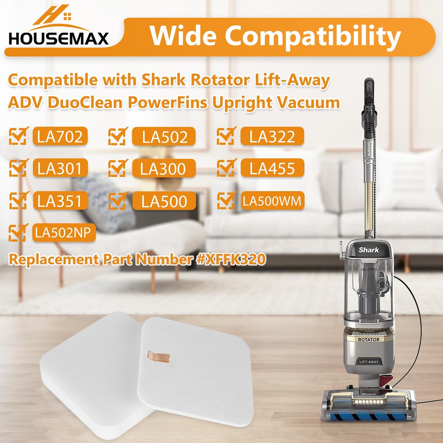 HOUSEMAX Filter Replacement for Shark Lift Away Vacuum, Compatible with Shark Vacuum Filter Replacement LA300, LA502, LA702, LA802, LA301, LA322, LA500, LA500WM, LA700, Replace Part XFFK320 (2-Pack) - Image 2