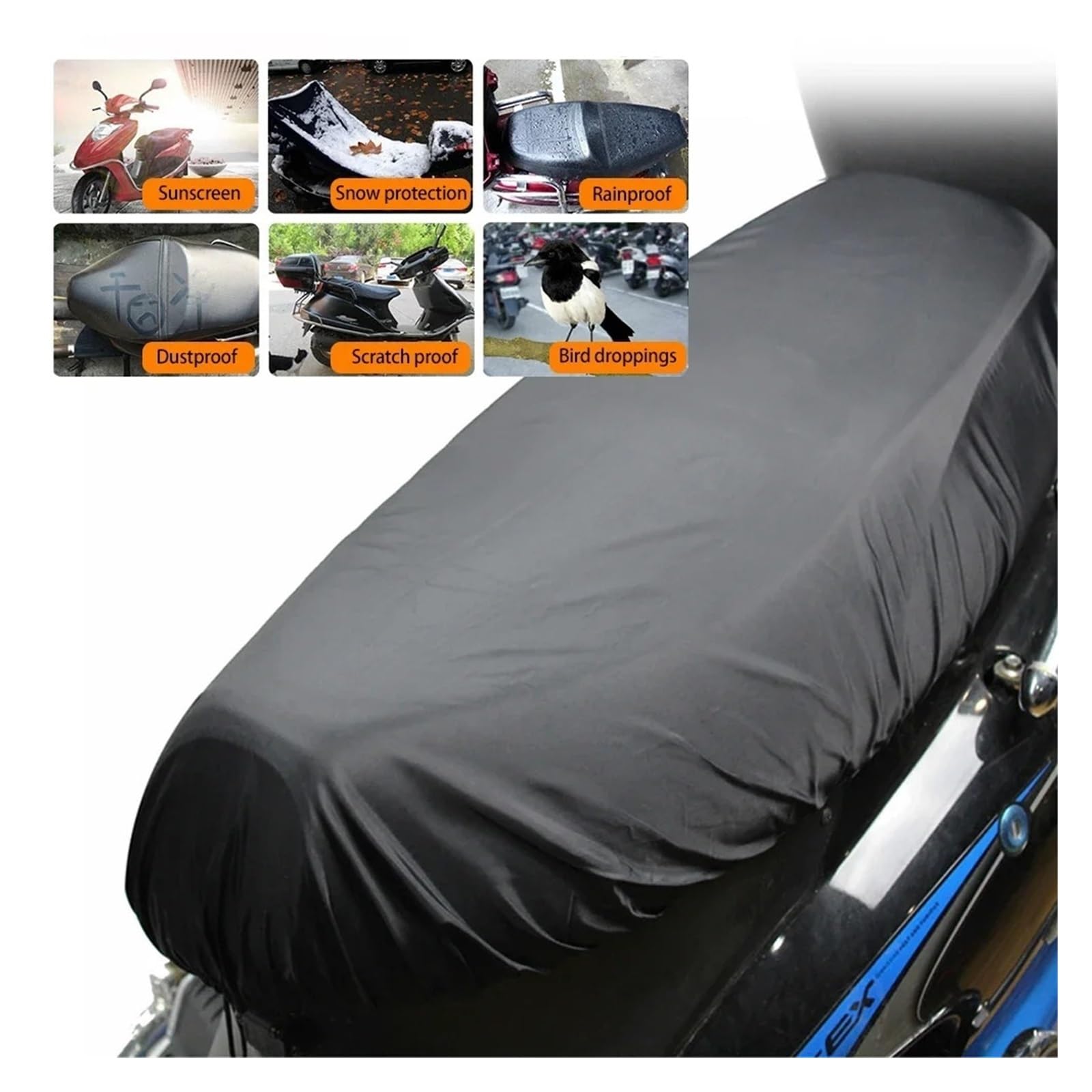 coprisedile per moto Per Moto per coprisella Coprisella impermeabile Antipolvere Protezione solare UV Nero 210D(XL)