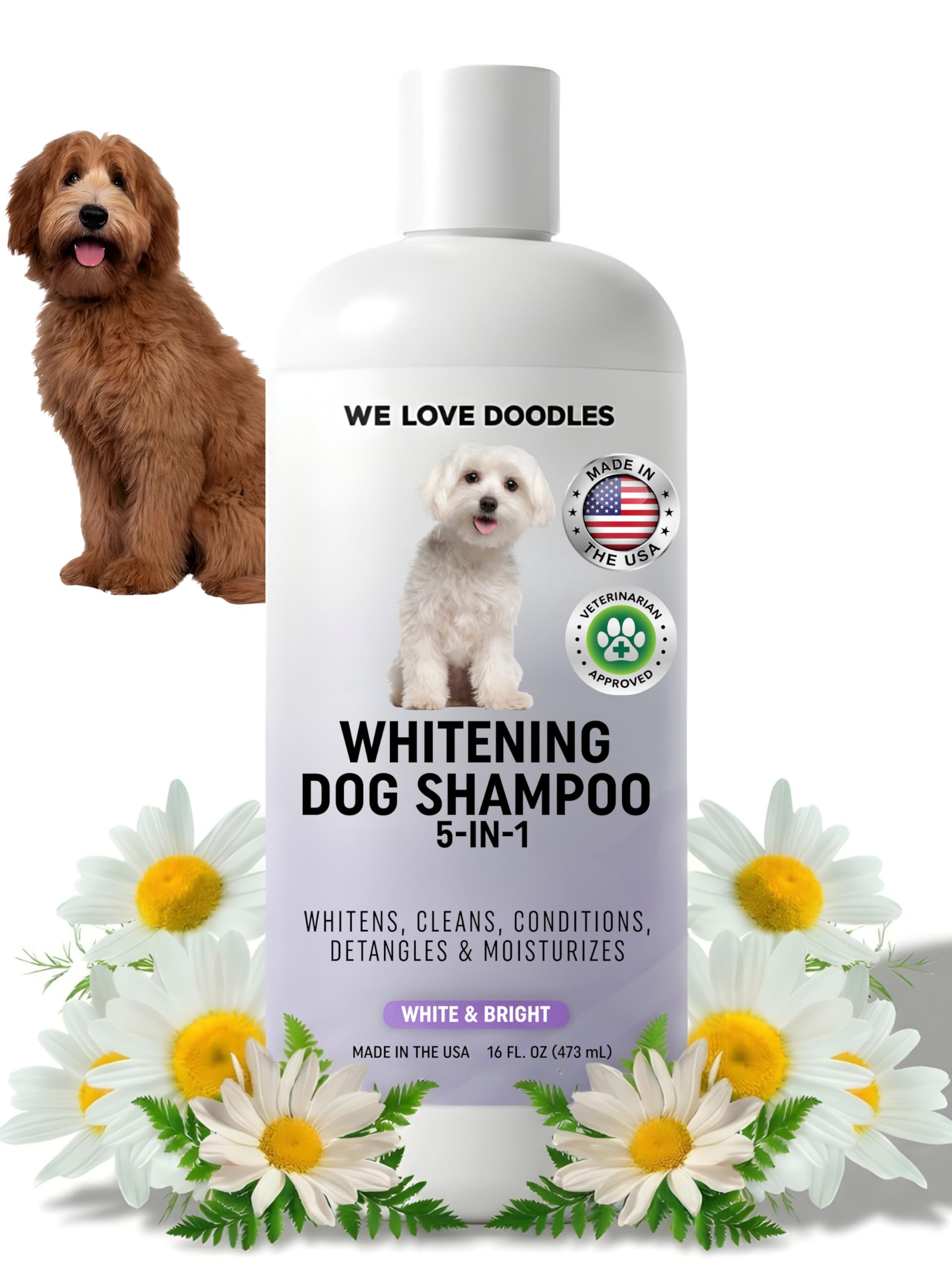 Whitening Dog Shampoo | Made in USA | Brightening Dogs Fur | White & Bright Hair | Removes Stains & Discoloration [We Love Doodles]