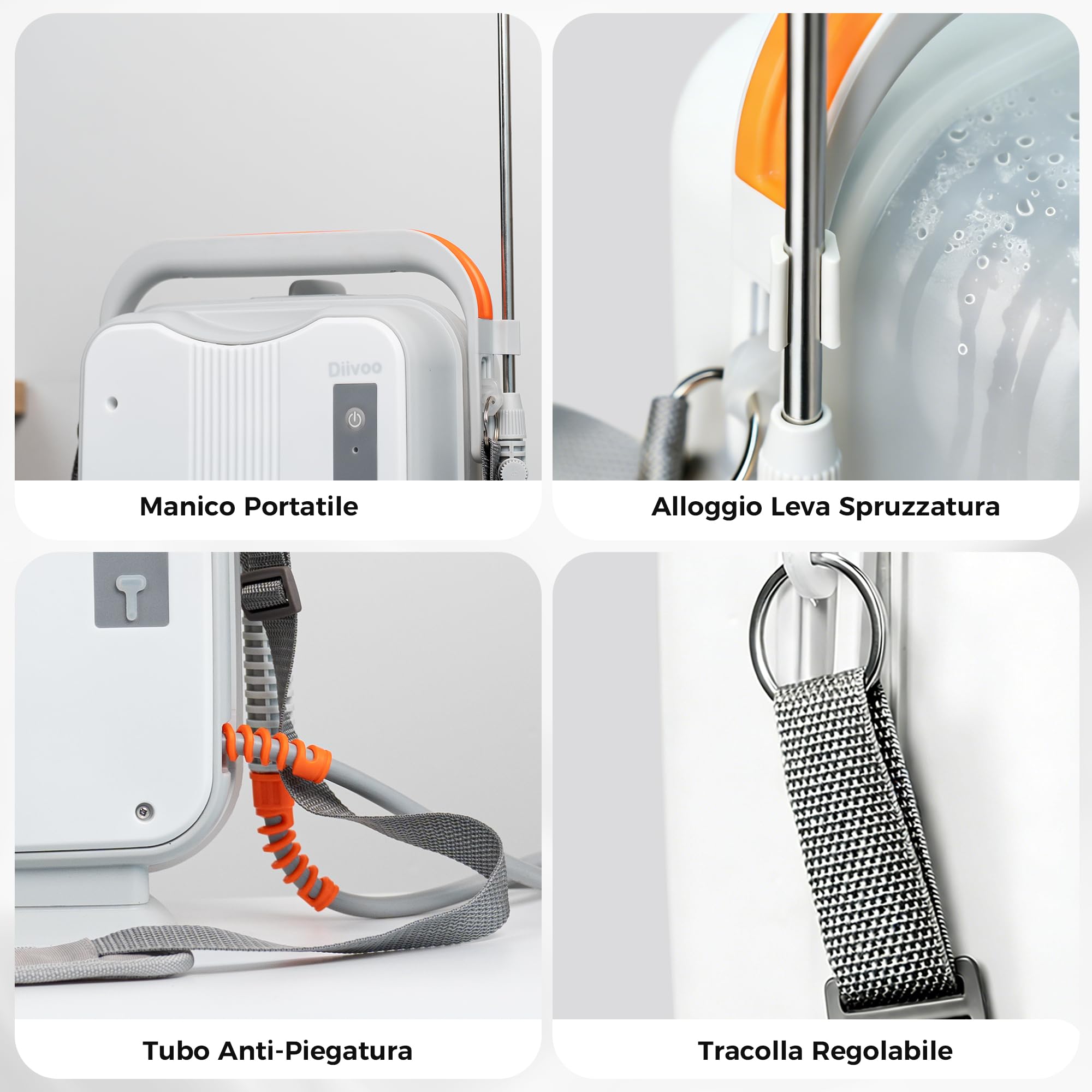 Diivoo Spruzzatore Elettrico Giardino 5L, Ugello regolabile: Nebbia/Getto | 3 Velocità, Serbatoio Graduato, Tracolla Regolabile, Batteria Ricaricabile 2000mAh, Spruzzatore a Pressione per Piante