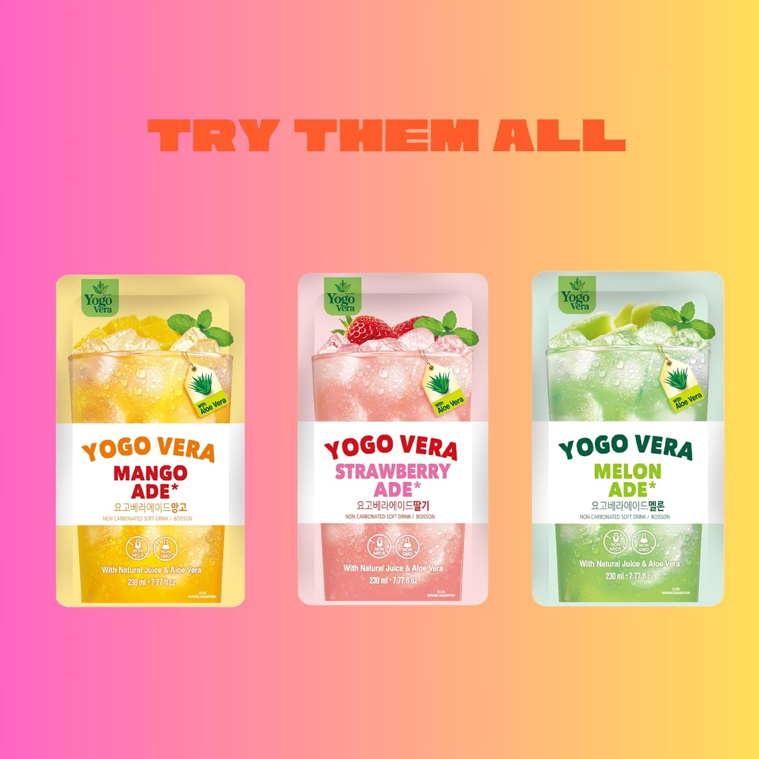 Yogo Vera Mango Ade Korean Drink Pouches – Authentic Korean Convenience Store Beverage with Sweet Mango Flavor, Refreshing Juice Pouch (10 Pack)