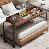BYMECOST Laptop Desk for Bed, Adjustable Height & Length Laptop Bed Table,Overbed Table with Wheels for King & Queen Size Beds,Rolling Standing Desk,Over Bed Table for Working Reading Eating