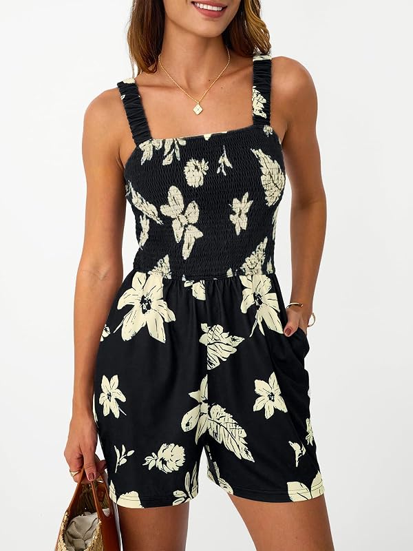 AUTOMET Rompers for Women Summer Vacation Beach Outfits Black L image 2