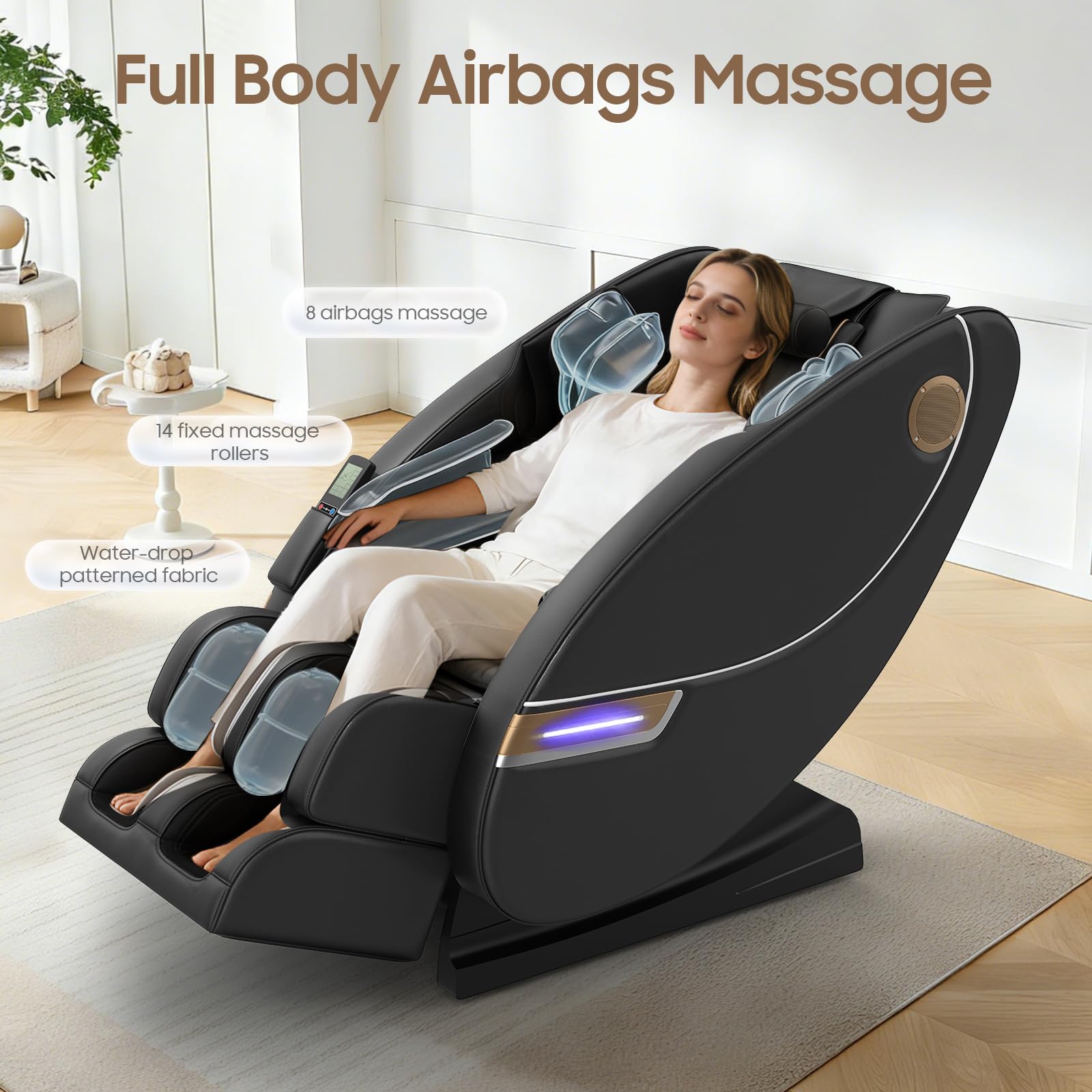 Sillón de Masaje de Cuerpo Completo,con 14 Puntos de Masaje y 8 airbags, calefacción Lumbar y para Las piernas, Masaje con Rodillos para los pies, Altavoz Bluetooth, sillones de Masaje eléct