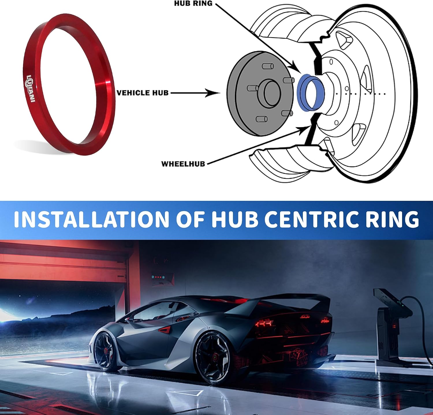 Red Universal Hub Centric Ring, 73.1 mm OD to 64.1 mm ID Centerbore, Aluminum Alloy Wheels Center Shaft Shock Absorbing Hubrings, Hub Adapter Rings Compatible with Most Vehicles, Pack of 4