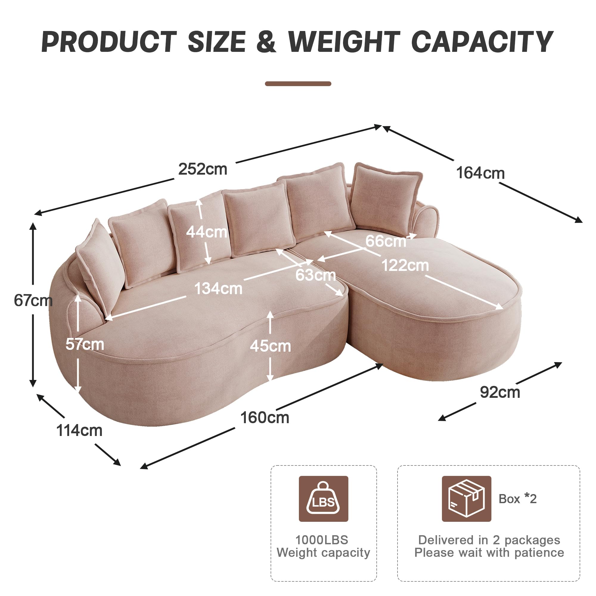 Bladez Frameless - Divano angolare modulare a forma di L, in ciniglia, con seduta extra profonda e chaise longue, divano da pavimento senza montaggio, divano curvo, per il soggiorno (rosa, 3 posti -R)